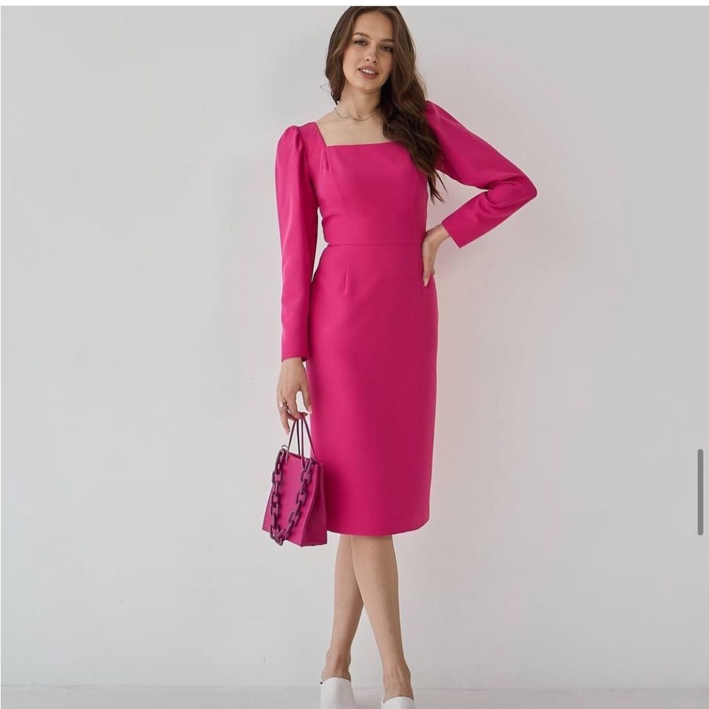 Hot Pink Pencil Midi Dress